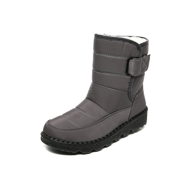 MAWCLOS Women Winter Bootie Comfort Snow Boots Plush Lined Non-Slip Waterproof Boot Mid Calf Cold Weather Walking Shoes Gray 6