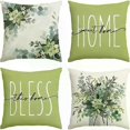 thumbnail image 1 of 4pcs Linen Throw Pillowcases, Eucalyptus Leaf Green Throw Pillow Covers, For Living Room Bedroom Sofa Home Decor, No Pillow Insert, 18*18in, 1 of 5