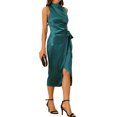 thumbnail image 4 of INSPIRE CHIC Satin Sleeveless Dress for Women's Stand Collar Tie Ruched Waist Dresses, 4 of 5