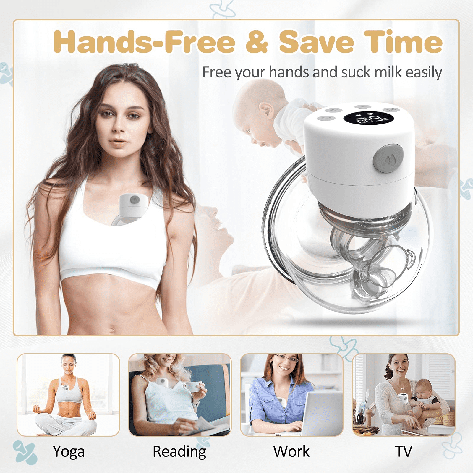 Hands Free Breast Pump,Electric Wearable Breast Pump,Portable Wireless Breastfeeding Pump, Rechargeable Milk Pump with LCD Display, 2 Modes, 9 Adjustable Suction Level(24mm Single)