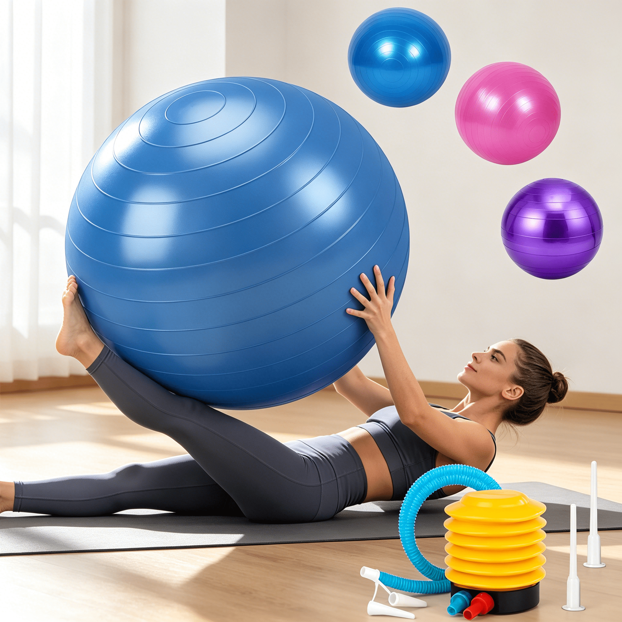 BESTSKY 2026 New Exercise Ball with Pump, Pregnancy Thick Ball, Fitness Ball Chair for Balance Pilates Yoga Stability, Anti-Burst Workout Gym Equipment for Home, Office (Blue 65Cm)