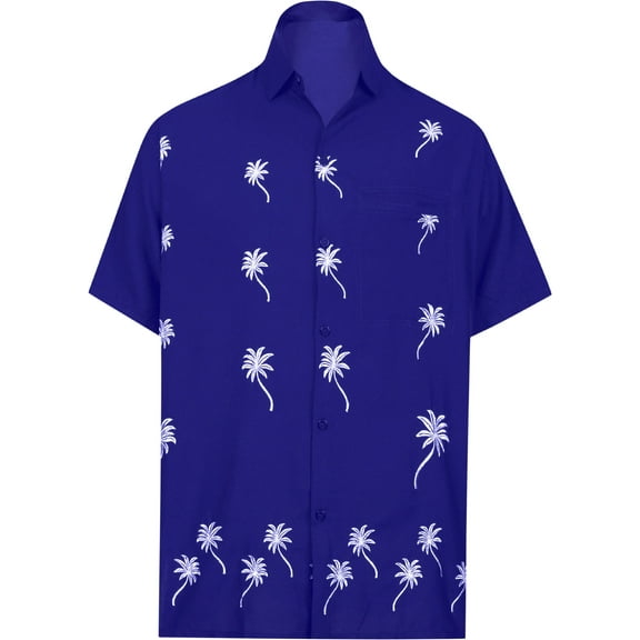HAPPY BAY Men's Beach Cruise Holidays Shirts Casual Button Down Shirts For Men Summer Vacation Aloha Tops Hawaiian Shirt XS Mary Blue_W837