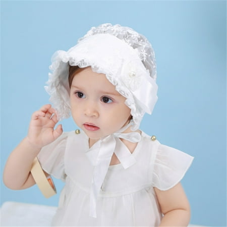 Christening Bonnet - Baby Girl Bonnet - Eyelet Lace Breathable Cotton Adjustable Christening Bonnet