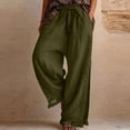 thumbnail image 5 of WULMLEO Womens Wide Leg Linen Pants Summer Boho Flowy Elastic Waist Trousers Baggy Side Slit Fringed Hem Bottoms with Pockets Army Green L, 5 of 5
