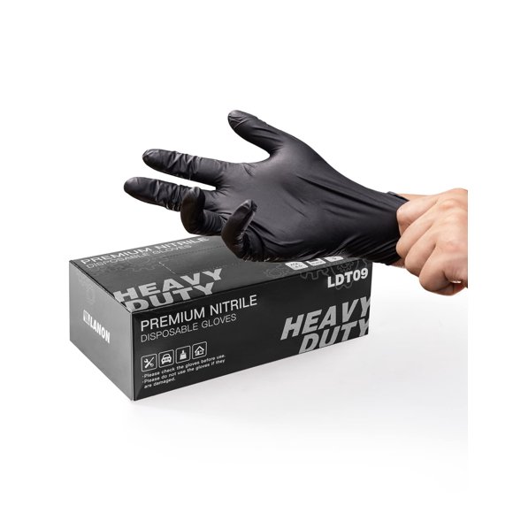 Guantes desechables LANON de 6 mm de nitrilo negro XL (caja de 100)
