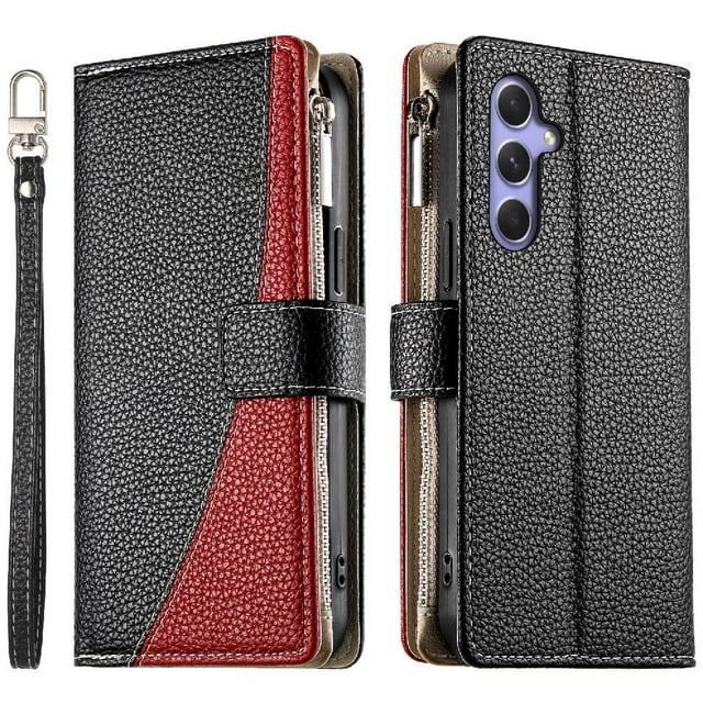 Funda cartera GANGXUN para Samsung Galaxy A54 5G , cuero PU con tarjetero, cremallera, correa de mano, soporte y protección 445°