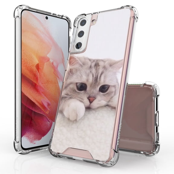 ANJ  Hybrid Slim Hard Back Cover Case Flexible Bumper for Samsung Galaxy S21 Plus - Cute Kitten 2