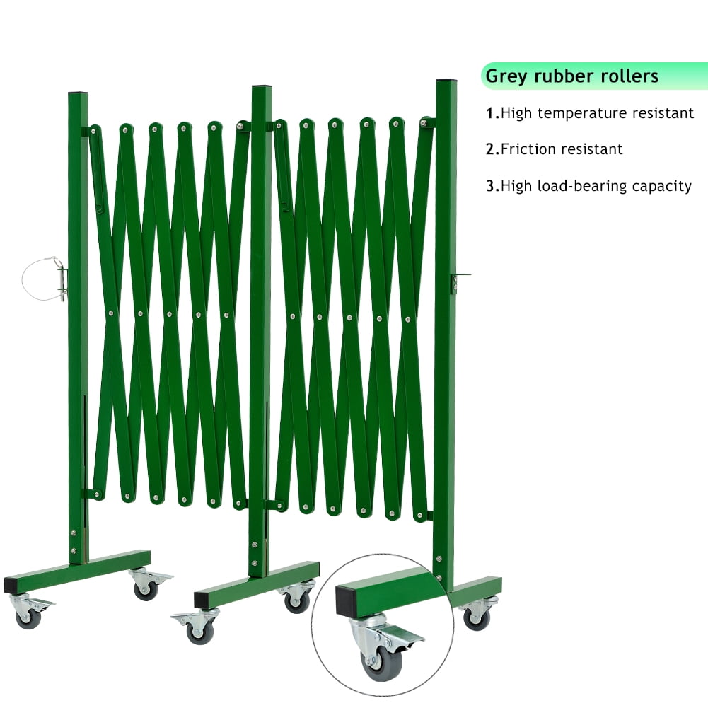 Industrial Expandable Metal Barricade, 16 FT, Green, Portable Safety Barrier with Casters, Flexible Fence Mobile Barrier Gate