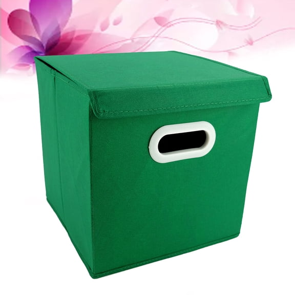 Masteelf Cloth Storage Bin with Lid in Green Nonwoven Fabric with Plastic Handle for Laundry Books and Daily Articles 12.5x9x14 inches
