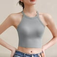 thumbnail image 2 of WCMZJ Ribbed Tank Tops for Women Halter High Neck Seamless Cute Crop Top with Built in Bra Sleeveless Workout Athletic Yoga Shirts Gray L, 2 of 6