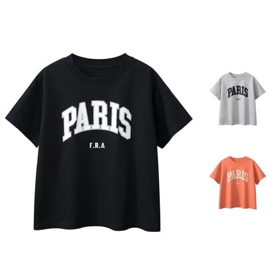 Summer Toddler Boys Girls Short Sleeve City Letter Prints T Shirt Tops Clothes Kids Loose Fit Basic Tees