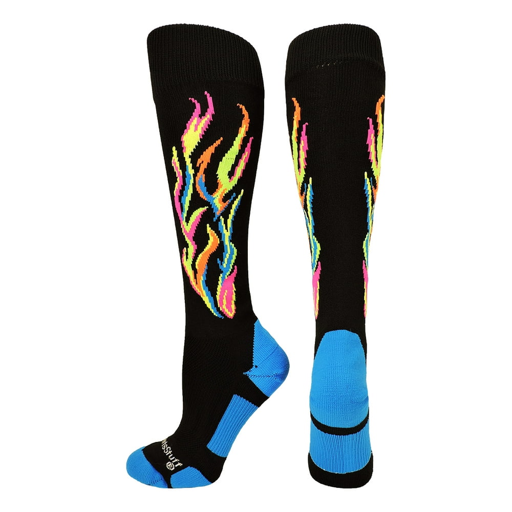 MadSportsStuff Flame Soccer Style Socks (MultiNeon/Black, Large