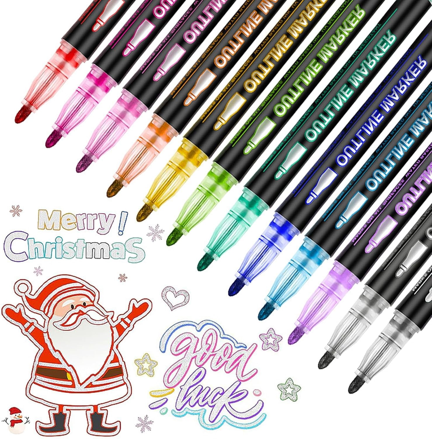 Dual-Line Contour Pen,  Outline Pen, Double Line Super Squiggles Glitter & Metallic Markers, 8/12/24/36/48/60 Colors Self-Outlining Glitter Pens, for Art and DIY (36pcs)