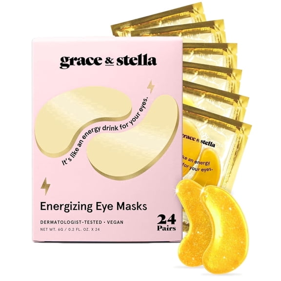 Grace & Stella Under Eye Mask for Dark Circles and Puffy Eyes, All Skin Type, Hydrogel Patches, 24 Pairs, Gold, Standard Size