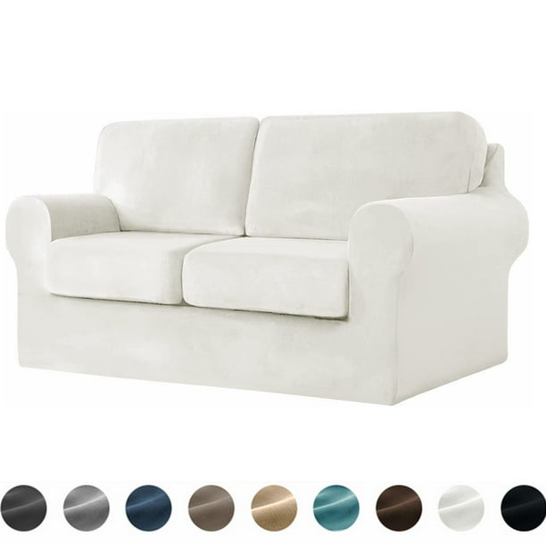 Stretch Velvet Sofa Cover Tshaped, Couch Slipcover with Elastic Adjustment Band, Slipcovers for