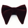 thumbnail image 5 of Pajarita para hombre, cuello de terciopelo, doble lazo grande, color liso, monocromático, rojo vino, estilo moderno y moderno con cuerno, 5 of 5