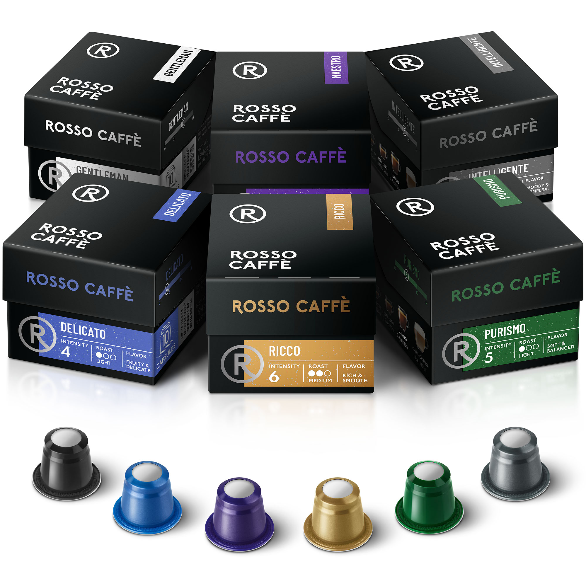 Rosso Coffee Pods Nespresso Original Machine, 60 Gourmet Espresso