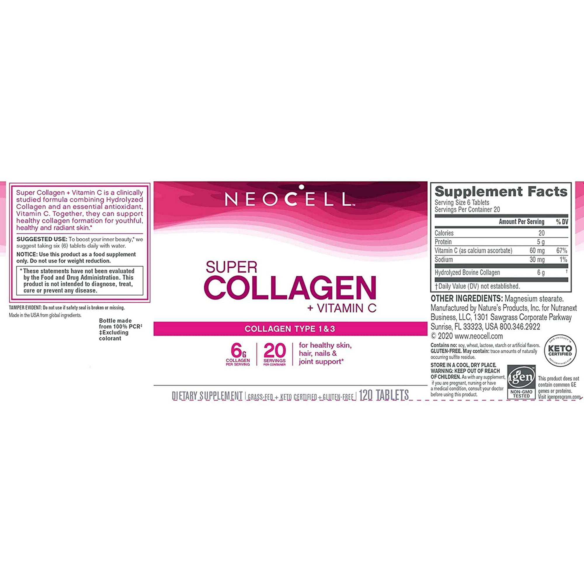 NeoCell® Super Collagen + C – 6,000mg Collagen Types 1 & 3 Plus Vitamin C - 120 Tablets