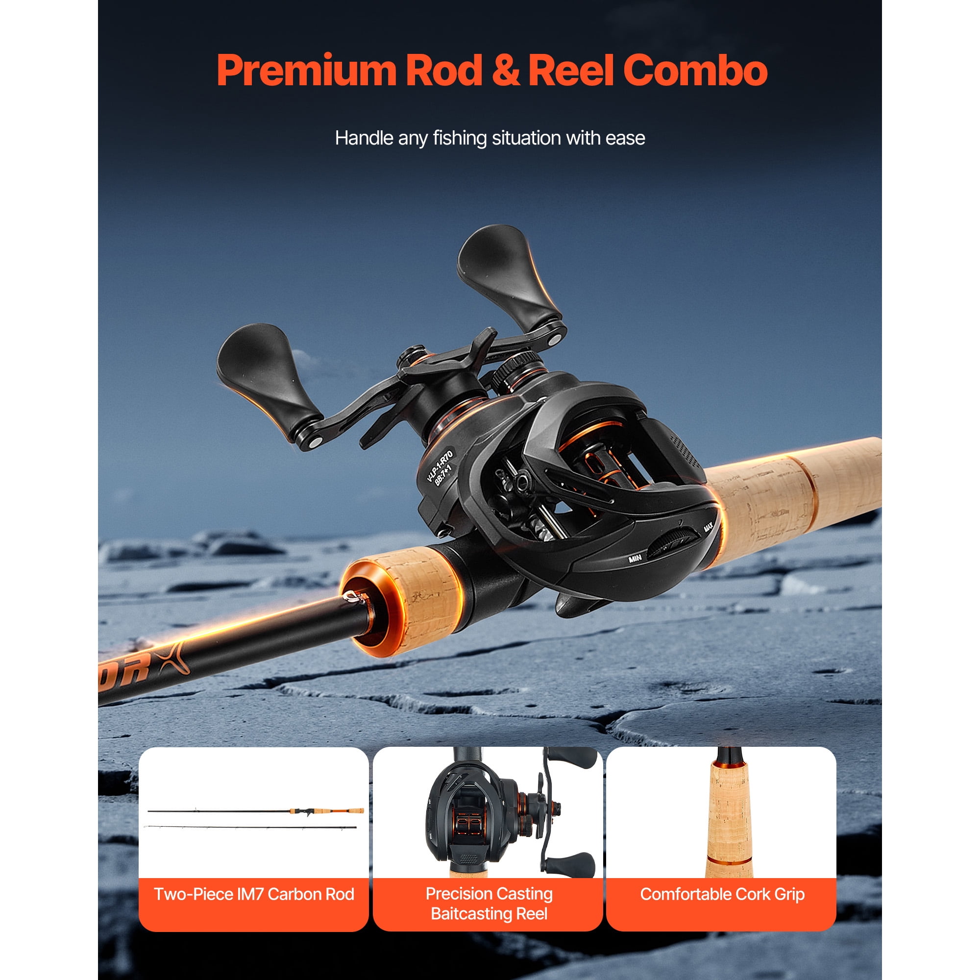 KFFKFF Rod and Reel Combo with IM7 Carbon Fiber Fishing – 7 ft, 1 oz, Red