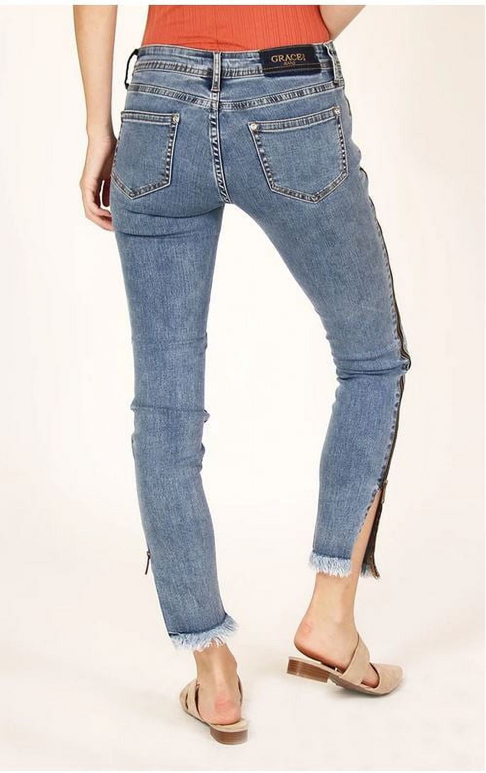 J-grace Grace in LA Jeans Women's Frayed Hem Side Zipper Stripe