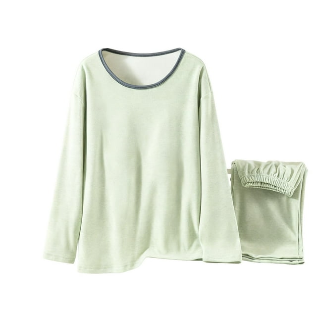 RXMEKW Ensemble de sous-Vêtements Thermiques pour Femmes, Haut à Manches Longues à Col Rond et Bas, Couche de Base d'Hiver Douce pour Temps Froid