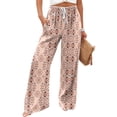 thumbnail image 6 of Wutalume Women's Casual Wide Leg Pants, Retro Floral Print Drawstring Waist with Pockets, Loose Flowy Bottoms for Spring and Summer Beach,Pink S, 6 of 6