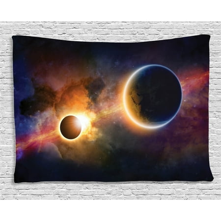 Outer Space Decor Tapestry, Planet in Milky Way Dark Nebula Gas Cloud Celestial Solar Eclipse Galaxy Theme, Wall Hanging for Bedroom Living Room Dorm Decor, 60W X 40L Inches, Multi, by (Best Way To Photograph The Solar Eclipse)