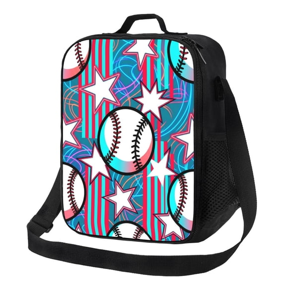 Baseball Lunch Box Insulated Thermal Lunch Bag Leakproof Large Capacity Reusable Meal Prep Tote With Shoulder Strap For Picnic Beach Travel