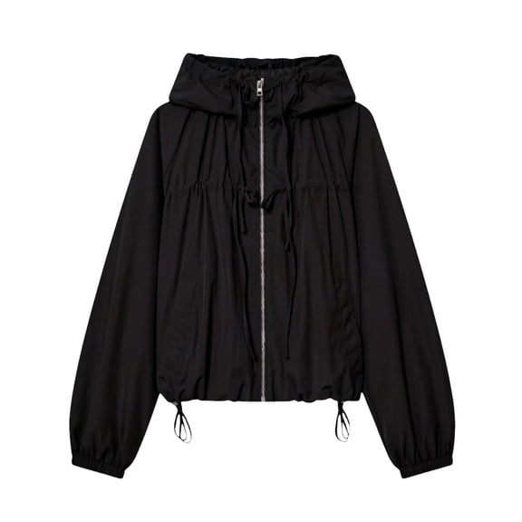 Nestiefly Women's Zip Up Lightweight Windbreaker Jacket Sport Casual Workout Hoodie Outerwear with Pockets Black XS