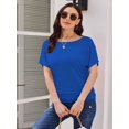 thumbnail image 3 of Womens Casual T Shirts Dolman Top Breathable Basic Short Sleeve Shirts Boat Neck Ruched Tops Summer Lightweight Clothes, 3 of 7