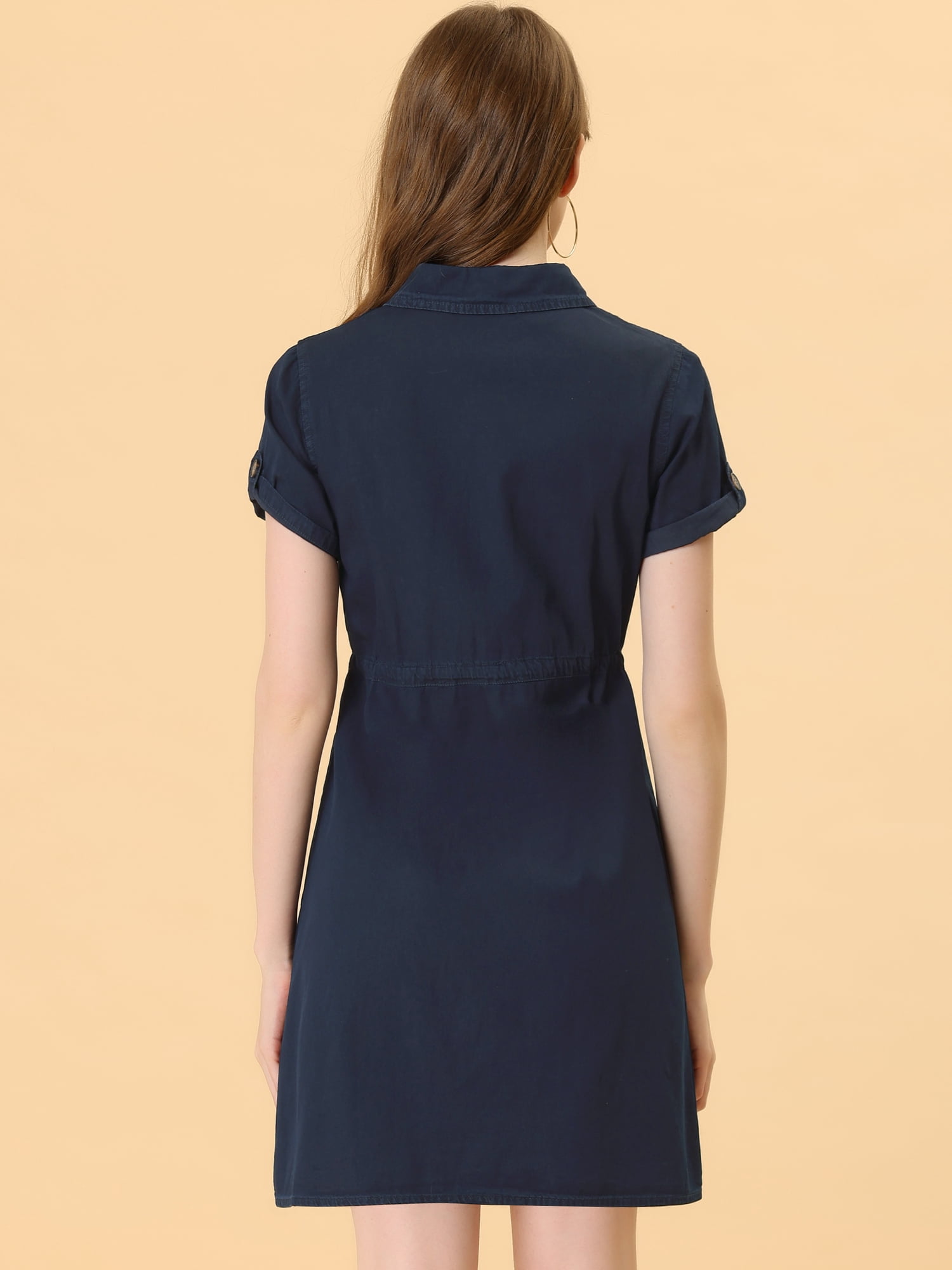 DARING DIVA Casual Button Front Summer Short Sleeve Dresses M Dark Blue