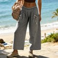 thumbnail image 2 of Yungyresw Women's Plaid Barrel Pants Wide Leg Elastic Waist Casual Culottes Pants Breathable Drawstring Loose Pants With Pocket Silver XL, 2 of 5