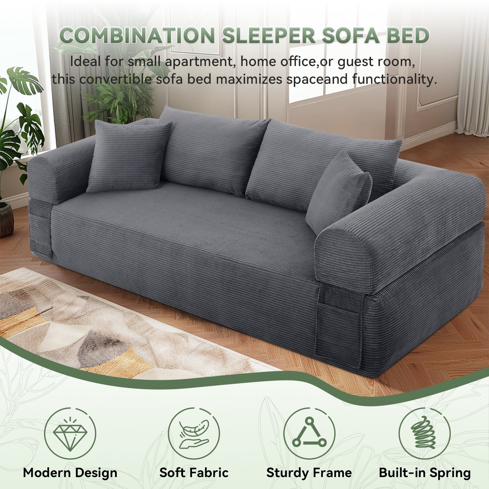 83" Modern Corduroy Loveseat Sofa,2-Seater Cloud Couch with Memory Foam and Spring Seat With Four Pillows,Deep Seat Sofa with Wide Armrests,No Assembly Couch in a Box for Bedroom,Living Room