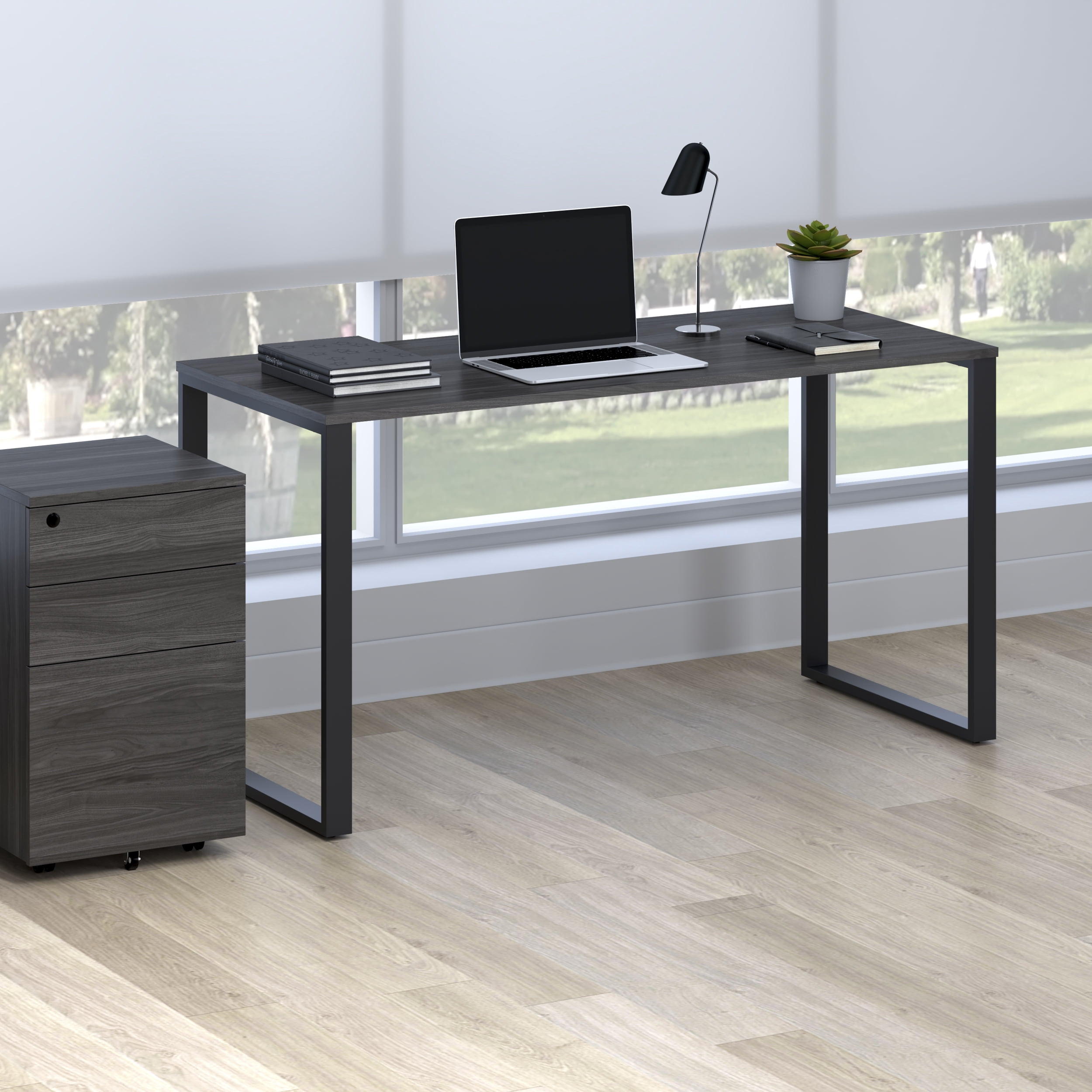 HON Basyx 55” Commercial-Grade Executive Desk, in Charcoal/Gray (BSX55MOLCG)