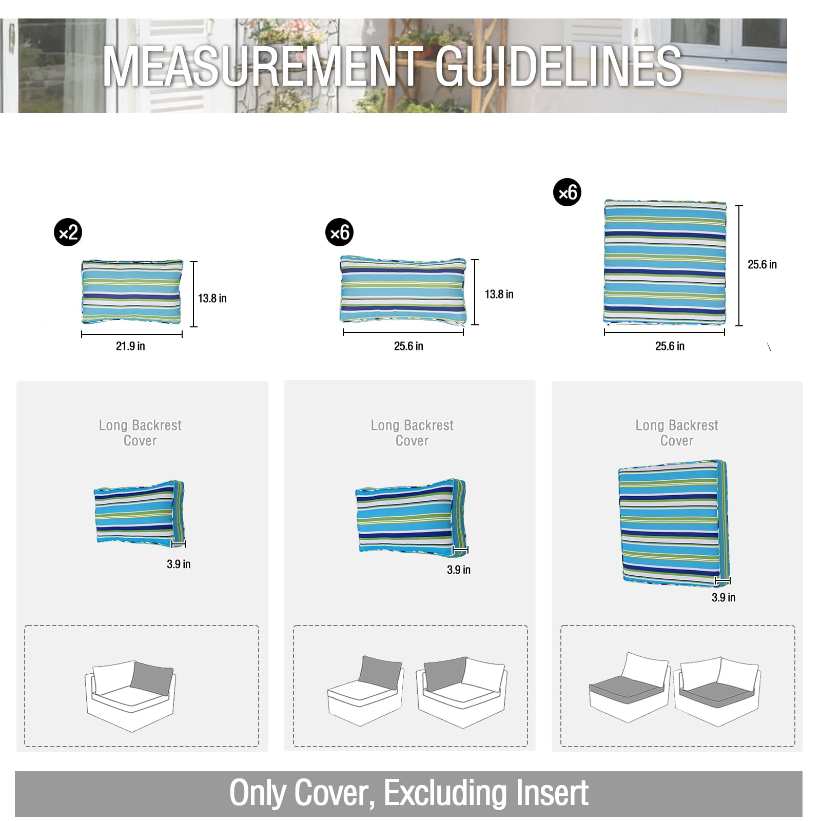 FKS LIFE 14-Piece Waterproof Patio Cushion Covers Set, Fade-Resistant Outdoor Cushion Slipcovers for Patio Furniture & Living Room, Versatile Replacement Covers for Couches, Chairs(25.6x25.6x3.9)