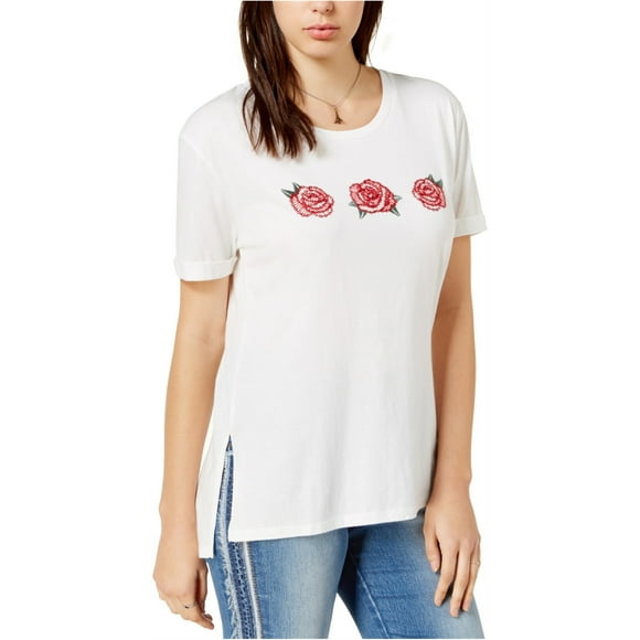 Carbon Copy Womens Rose Graphic-Print Basic T-Shirt, White, Small