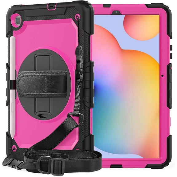 Timoom Samsung Galaxy Tab S6 Lite 10.4 P610 P615 Case [Full-Body] & [Shock Proof] Hybrid Armor Protective Case with 360 Rotating Stand & Strap for Samsung Galaxy Tab S6 Lite 10.4 P610 P615 - Rose Red