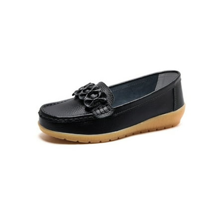 

SIMANLAN Womens Boat Shoes Slip On Loafers Non-Slip Flats Women Casual Shoe Ladies Round Toe Moccasins Black 6.5