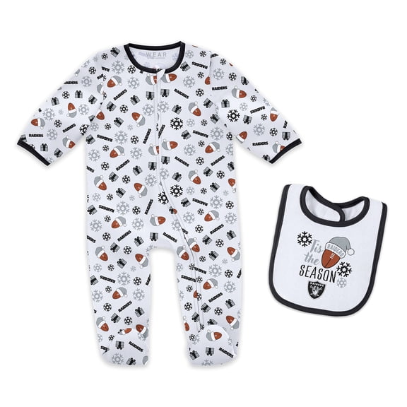 Infant & Newborn WEAR by Erin Andrews Las Vegas Raiders Holiday Full-Zip Sleeper & Bib Set