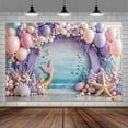thumbnail image 4 of 9x6ft Mermaid Backdrop for Girls Birthday Under The Sea Photography Background Purple Pink Balloon Princess Party Decorations Starfish Shells Ocean Baby Shower Banner Cake Decor Photo Booth Props, 4 of 5