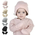 thumbnail image 2 of TELOLY Baby Hats,Wool Knitting Newborn Hats,Pure Colors Baby Mittens for Autumn and Winter,M,White, 2 of 2
