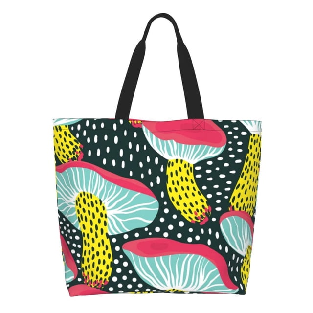 Fotbe Green Mushroom Bolsa Tote Estética de Lona con Estampado para Mujer - Bolsa Reutilizable de Hombro Casual para Vacaciones, Compras, Trabajo y Gimnasio