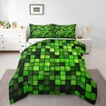 thumbnail image 3 of Homewish Square Checkered Kids Bedding Comforter Set, Cartoon Building Gamers Twin Comforter Sets, Black Green Block Patchwork Reversible Bedding Set, Microfiber Bedroom Decor, 2 Pieces, 3 of 8