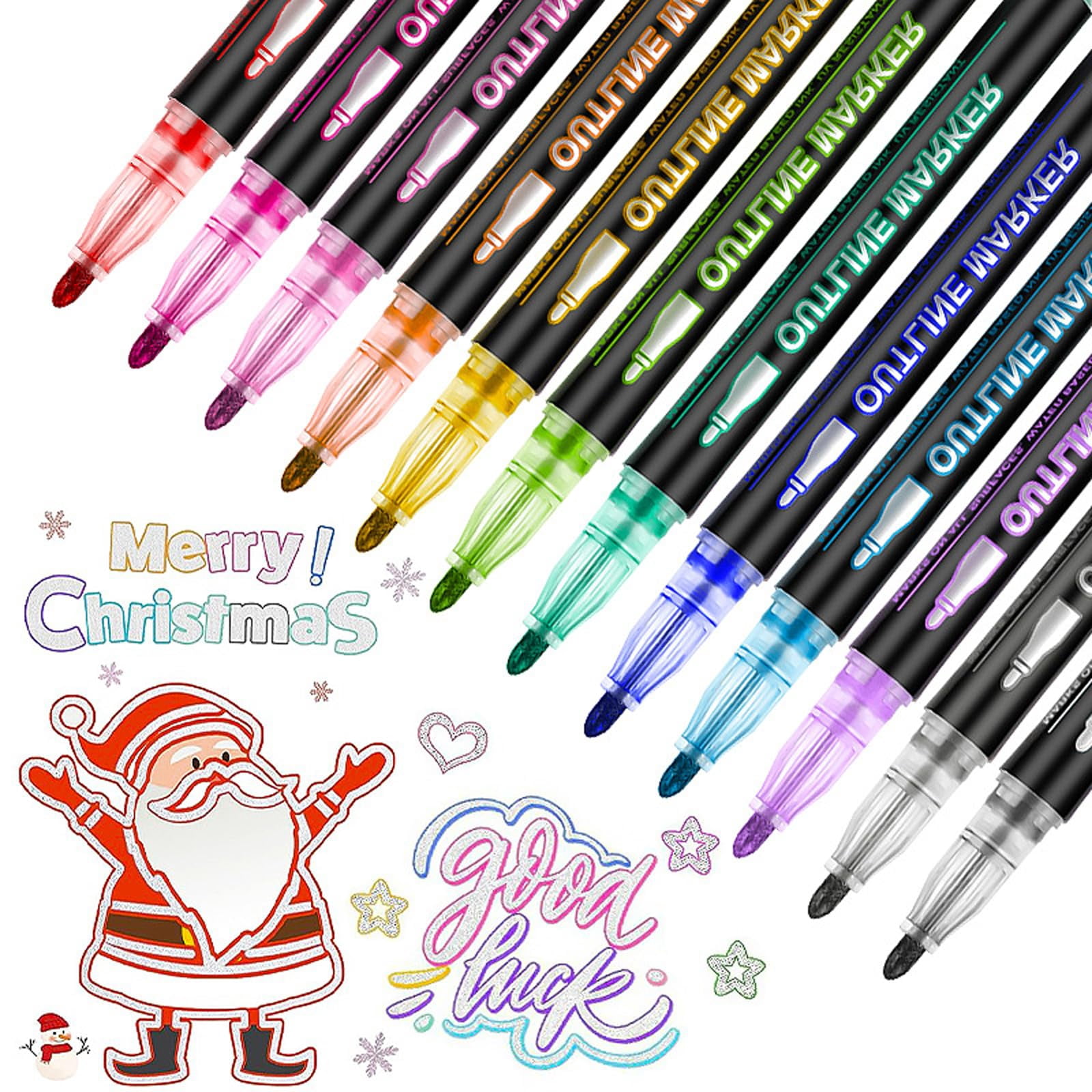 Dreamy Sparkle Dual-Line Contour Pens, Super Squiggles Glitter & Metallic Markers for Drawing, 8Colors Self-Outline Art Pens Set for Journaling, Crafts, Card Making
