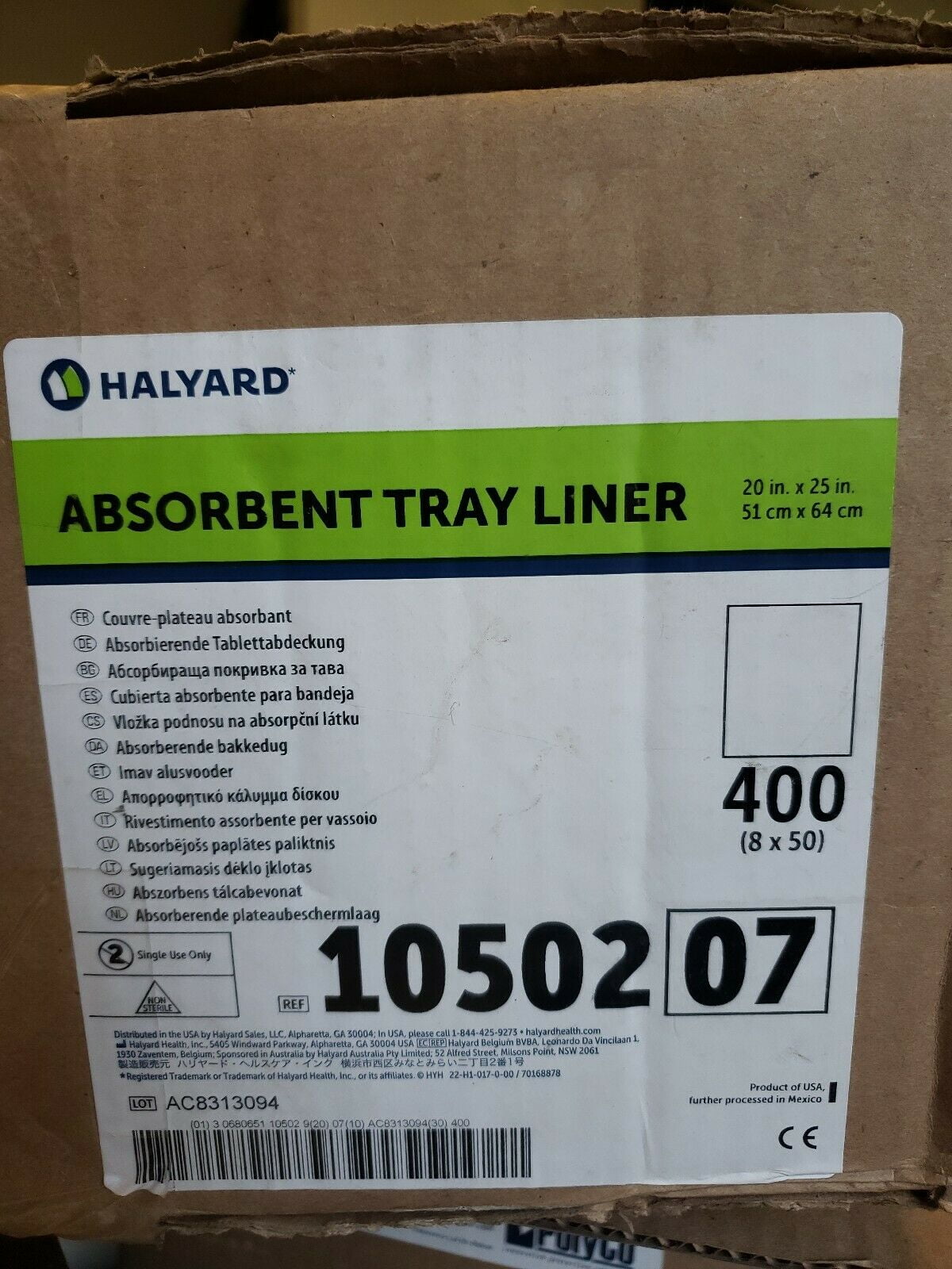 Halyard 10502 Absorbent Sterilization Tray Liner 20" x 25" QTY 400