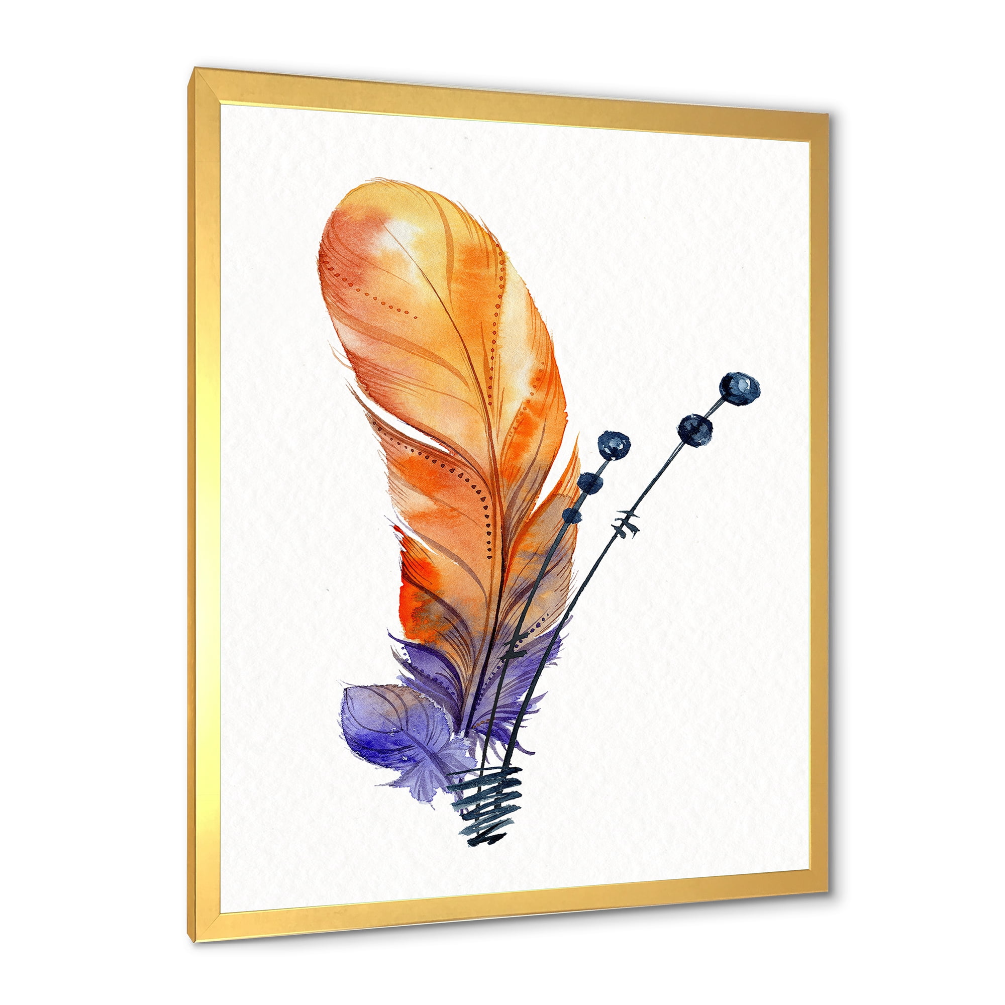 Designart 'Ethnic Orange Animal Feather Composition' Bohemian & Eclectic Framed Art Print