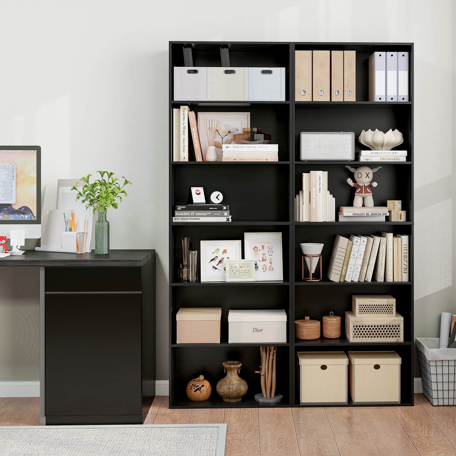 Costway 70" Tall 6-Tier Bookcase with 6 Open Shelves Anti-Toppling Kits for Living Room Black