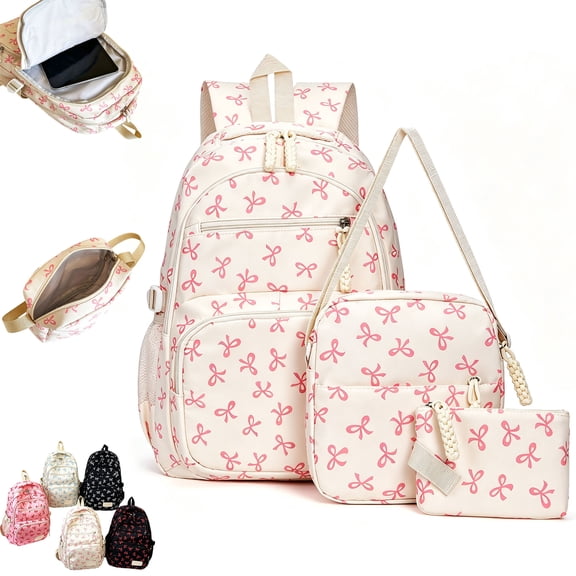 Backpack for Girls,3 Piece Set Lightweight Adjustable Straps Cut Bow Laptop Daypack with Lunch Bag and Pencil Case for 10-12 years old,Back to School