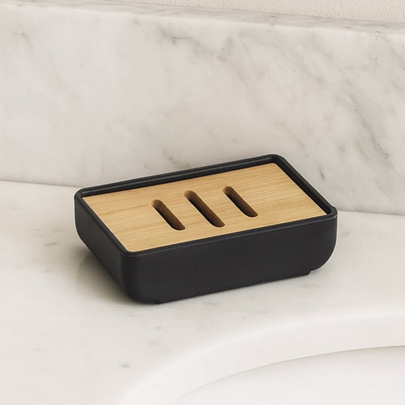 Evideco French Home Goods Urban Black Rubber and Bamboo Soap Dishes