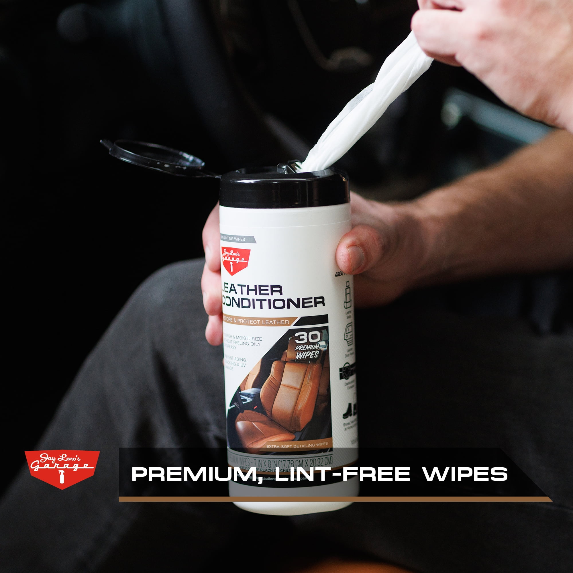 Jay Leno's Garage Leather Conditioner Wipes (30 Count) - Protect & Restore Car Leather Surfaces